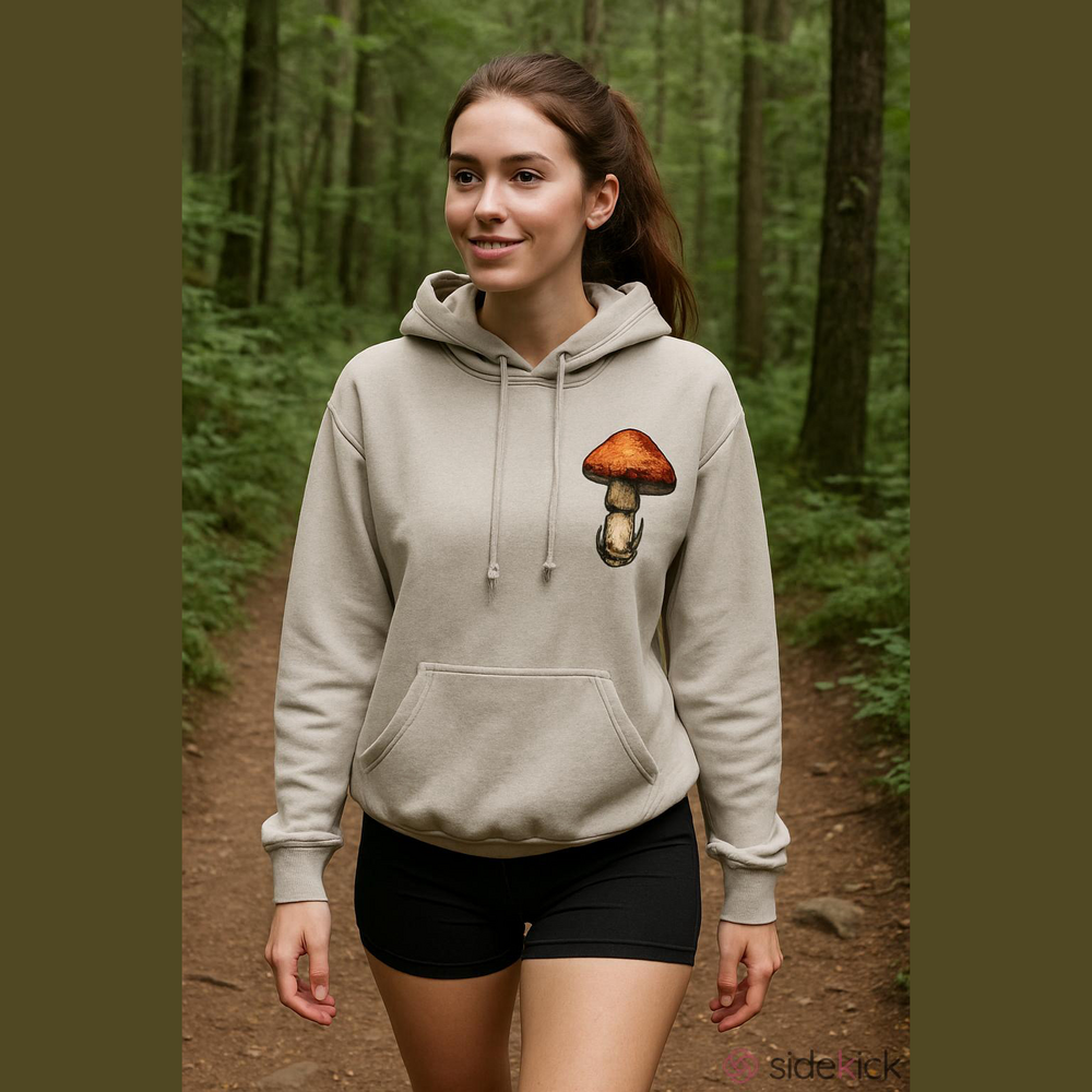 Bowery Supply Co Unisex Beige Hoodie with Mushroom Design